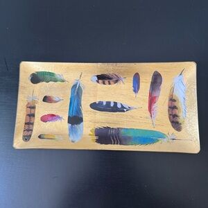 Feather Tray Gold Foil Glass 9" X 4.5" Rectangle Catch-All Trinket Fringe Studio